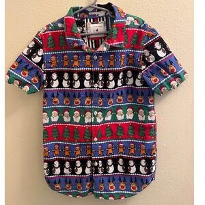 KIDS FORMAL CHRISTMAS SHIRT 9/10 BUTTON UP COLLARED FESTIVE GINGERBREAD RUDOLPH